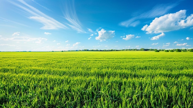 Green field and blue sky Summer time Agriculture