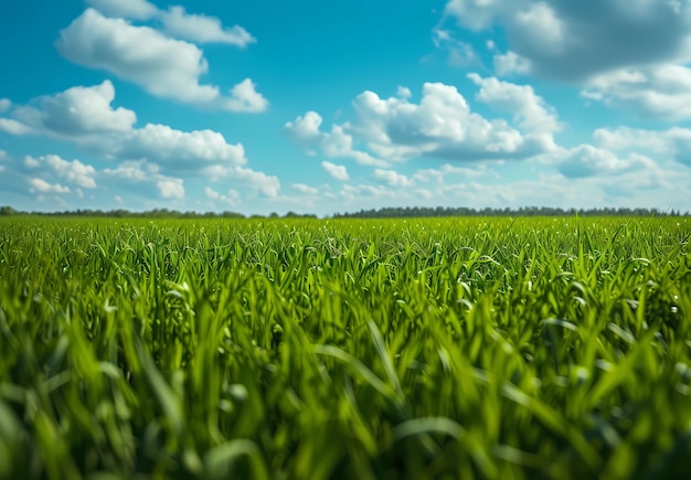 a green field of crops on blue sky