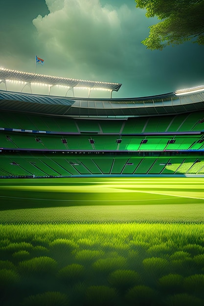 Green field at the football stadium