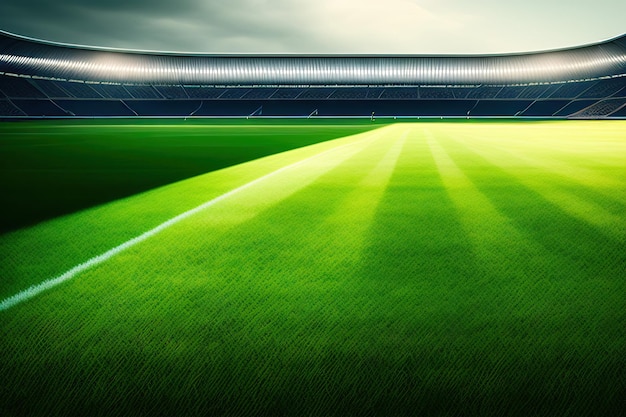 Green field at the football stadium