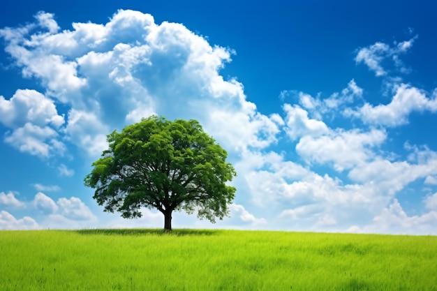 Green field tree and blue skygreat as a background photography