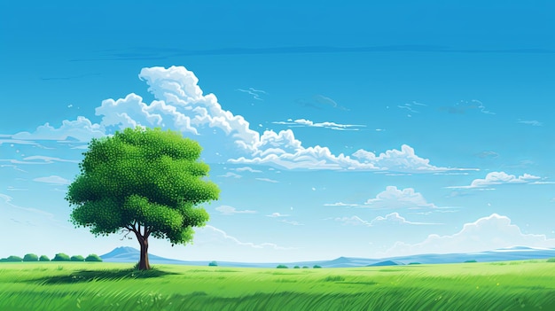 Green field tree and blue skygreat as a backgroundweb banner