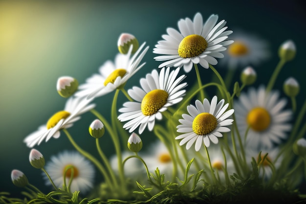 Green field with blooming daisies Illustration AI Generative