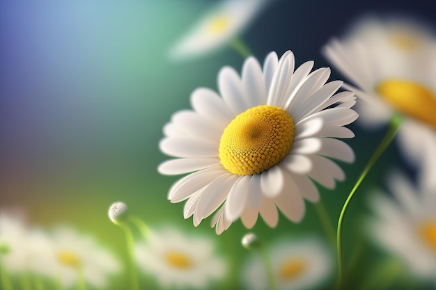 Green field with blooming daisies Illustration AI Generative