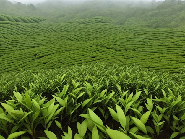 Photo a green field with a mountain in the background