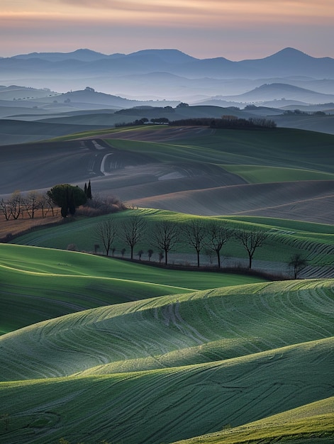 a green field with a road in the middle of it