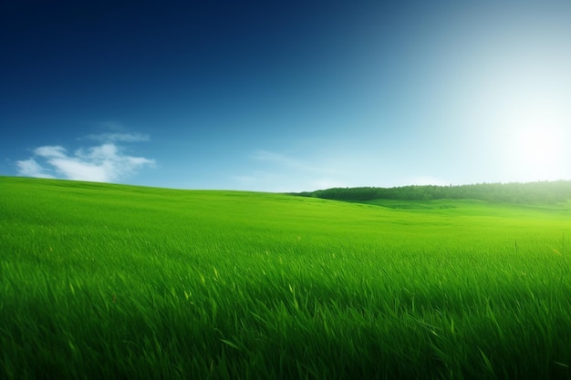 Green field with the sun shining on it