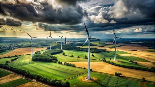 a green field with three wind turbines in the middle