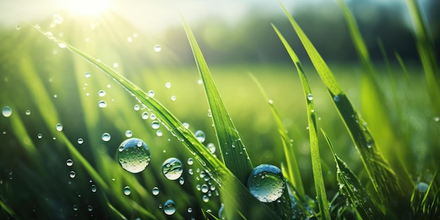 A green field with water droplets on it