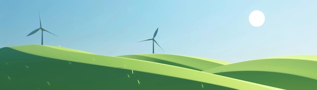 Photo a green field with a wind turbine in the middle