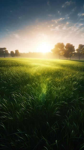 Green fields sunrise generative ai