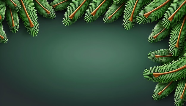 Photo green fir branches frame on a green background