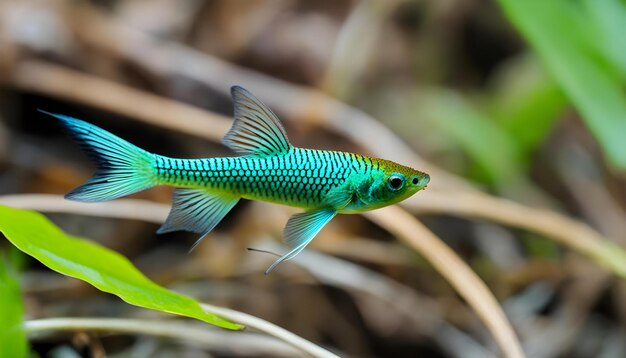 Photo a green fish with blue stripes is in the grass