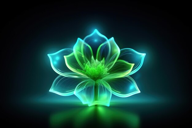 A green flower with a blue background