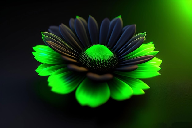 A green flower with a green glow in the middle