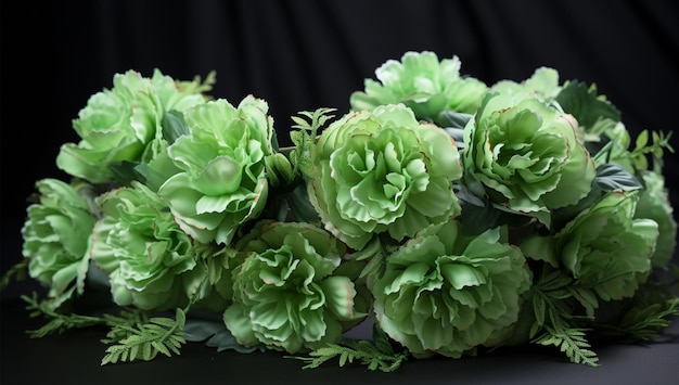 green flowers on dark background