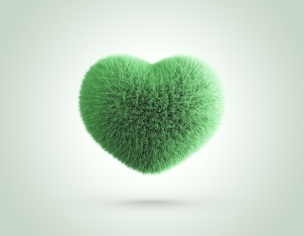 Green Fluffy Heart 3D illustration