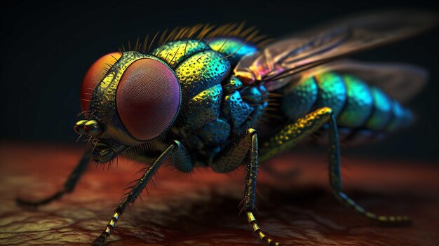 A green fly with a black background