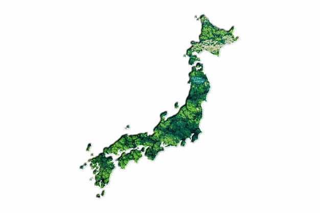 Green Forest Map of Japan, on white background