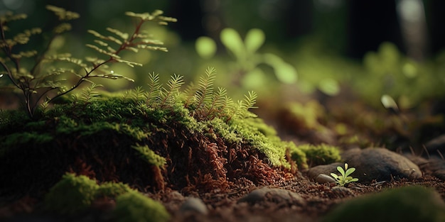 Green forest soil with small green grass