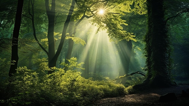 Green Forest with Beautiful Sunlight