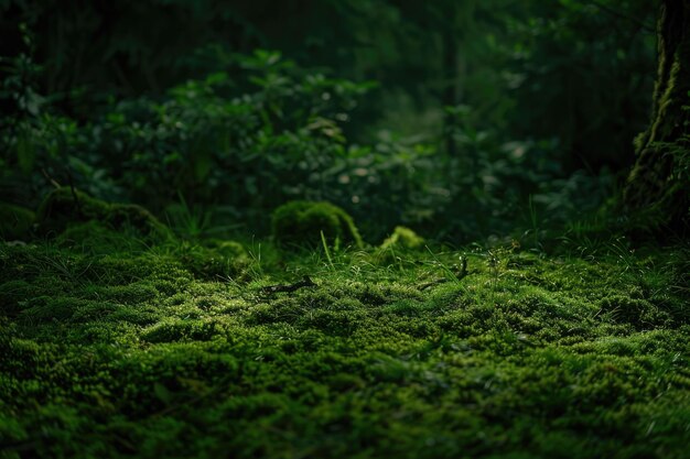 Photo a green forest with a lot of ferns and moss