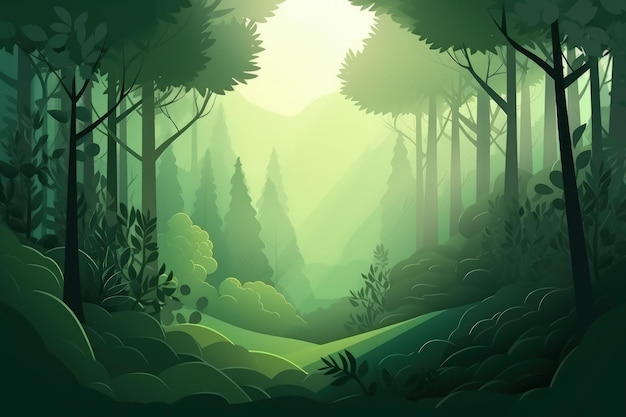 A green forest with trees and grass generative AI