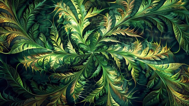 Photo green fractal leaves spiraling on dark background natureinspired beauty for your project