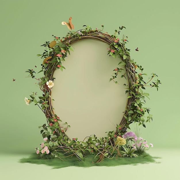 Photo a green frame with flowers and a white background with a frame that says quot the word quot on it