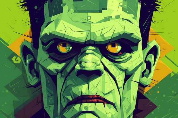 Green Frankenstein Monster Face Illustration