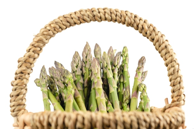 Green fresh asparagus bunches of green asparagus in a basket