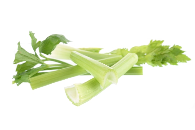 Green fresh celery  stick isolated on white.