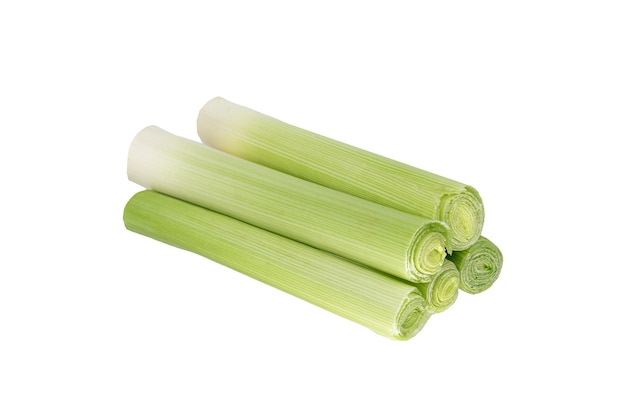 Green fresh leek isolated on white background