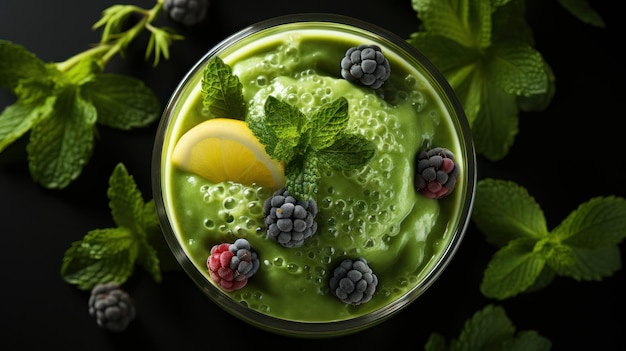 Green fresh smoothie blended in blender