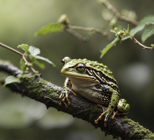 Green frog Hyla arborea on a branch