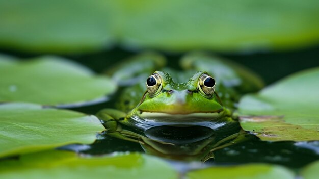 Green frog showing signboard with blank copy space area for slogan Generative Ai