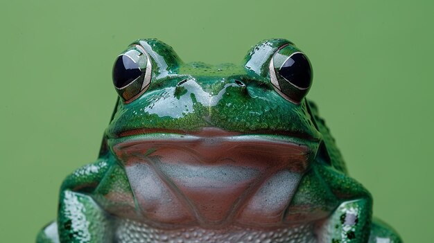 Photo a green frog with a black eye and a white dot on the top of the head