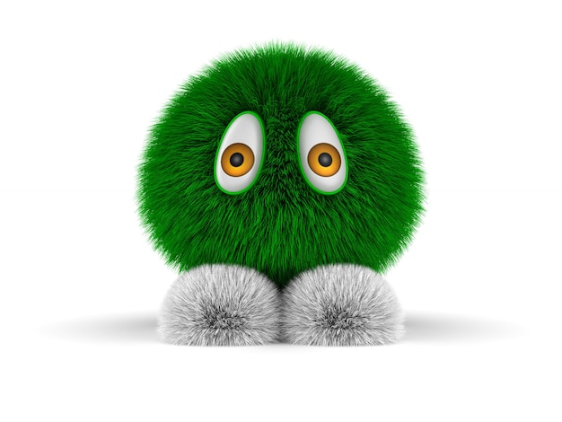 Green furry monster on white background. Isolated 3D illustration