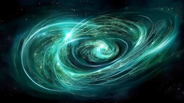 A green galaxy with a spiral design