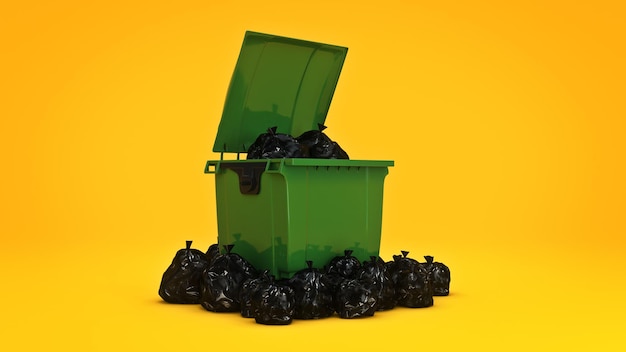 Green garbage containers. 3d rendering