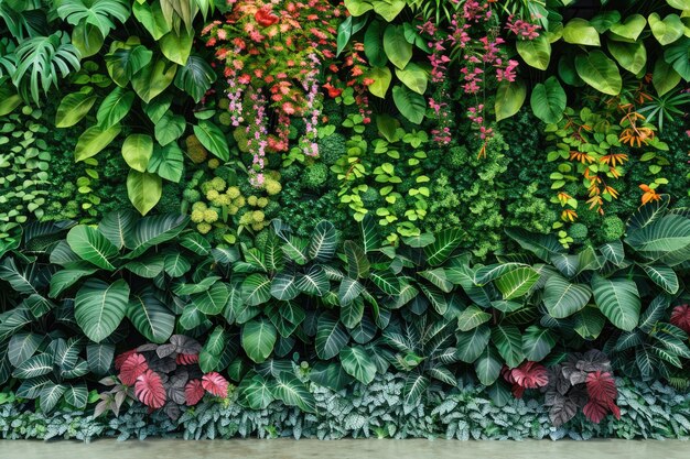 Photo green garden wall from tropical plants isolated