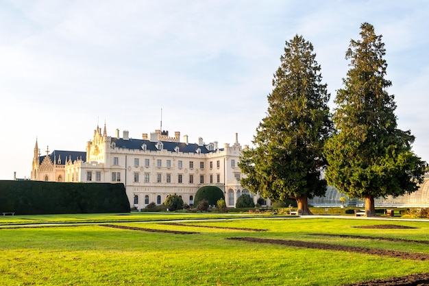 Green gardens in Lednice castle Chateau yard in Moravia, Czech Republic.