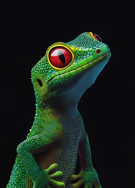 Photo a green geckole with red eyes and a red nose