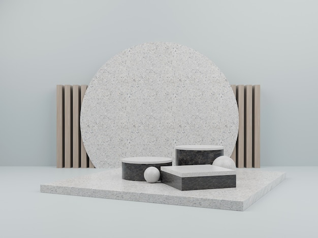 Green geometric shape with marble podium for product display