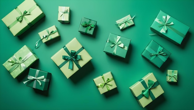 Green gift box on a green background