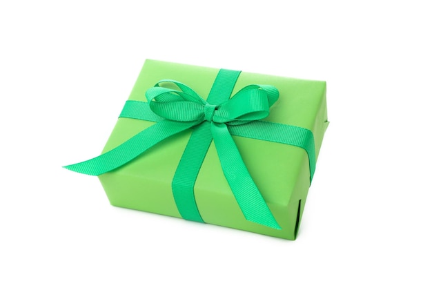 Green gift box isolated on white background