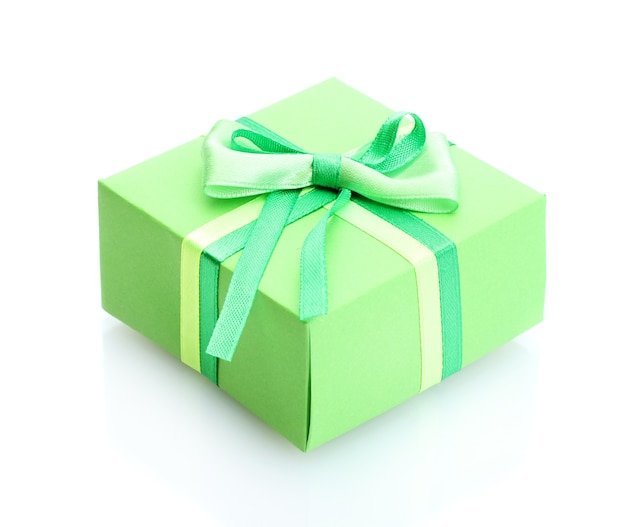 Green gift with bow isolated on white