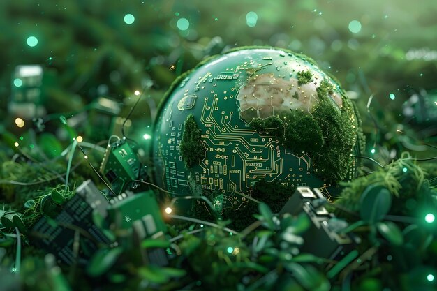 Photo a green globe with a green background of green stars and a green globe