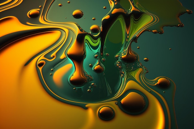 A green and gold background with drops of water on it