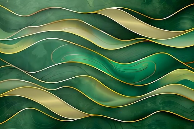 A green and gold background with a wavy design